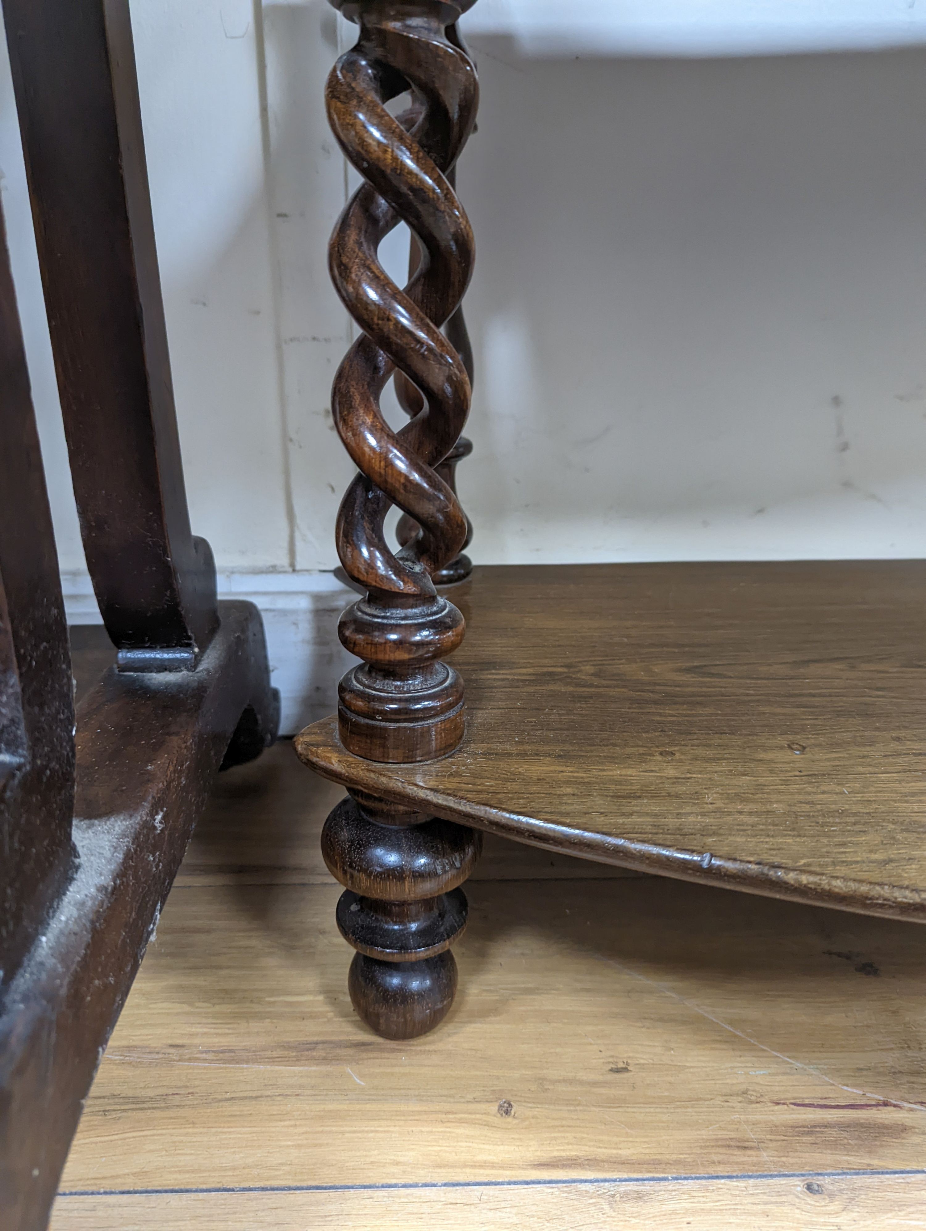 A Victorian Rosewood three tier whatnot. W-70cm, D-32cm, H-73cm.